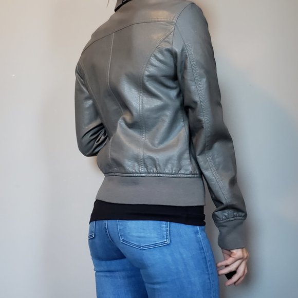 Nixon Gray Faux Leather Jacket Small - Picture 5 of 7